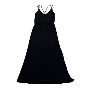 David Lerner Women Large Dress Maxi Crisscross Straps Split Black